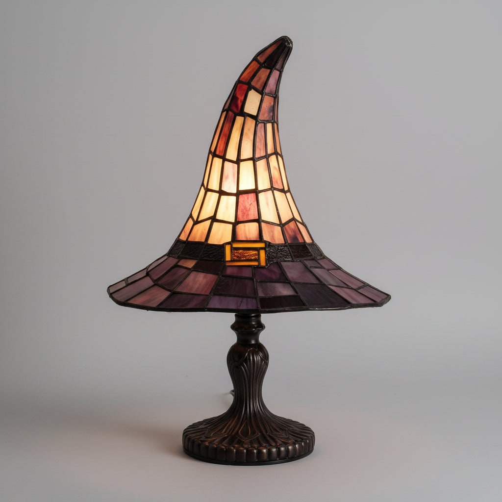 Thermabuild | Halloween Stained Glass Table Lamp with Witch Hat Design and Tiffany Style Lampshade