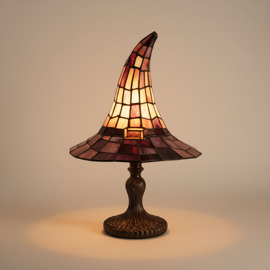 Thermabuild | Halloween Stained Glass Table Lamp with Witch Hat Design and Tiffany Style Lampshade