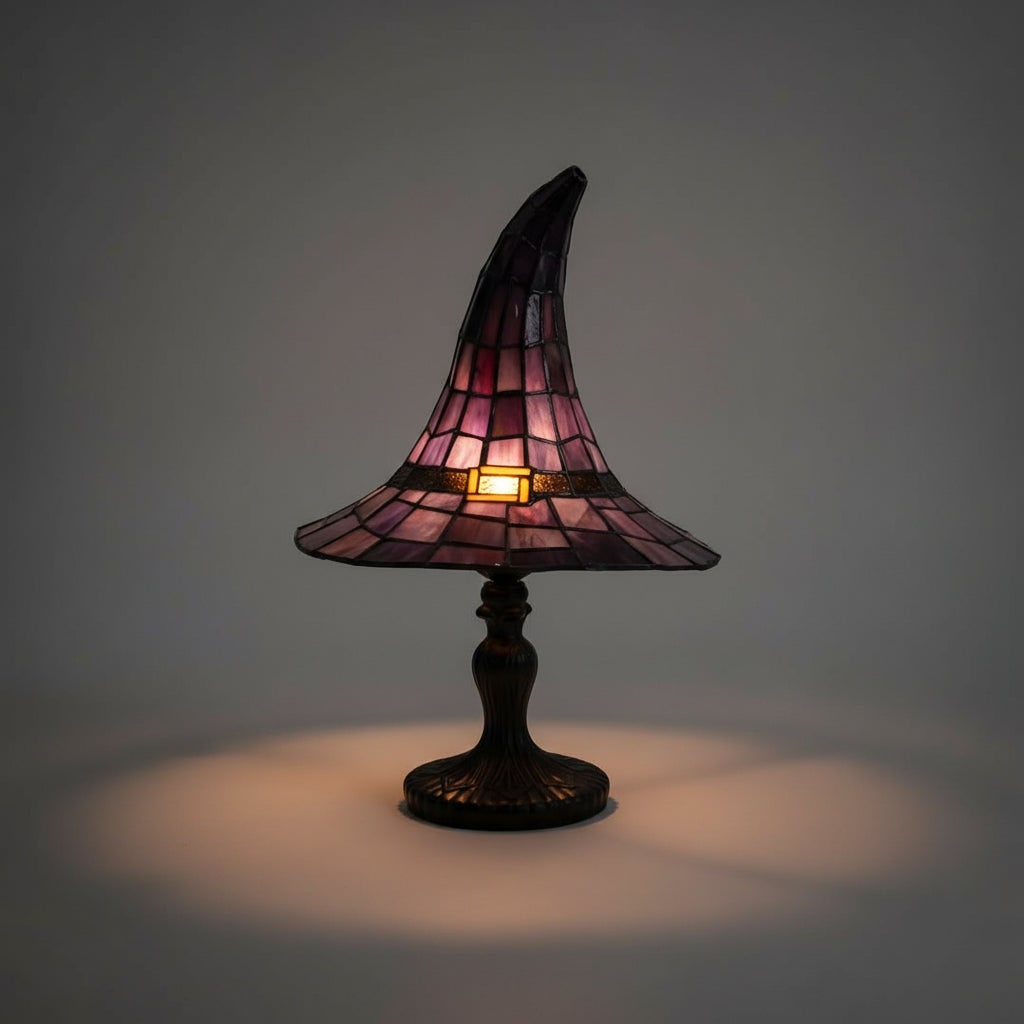 Thermabuild | Halloween Stained Glass Table Lamp with Witch Hat Design and Tiffany Style Lampshade