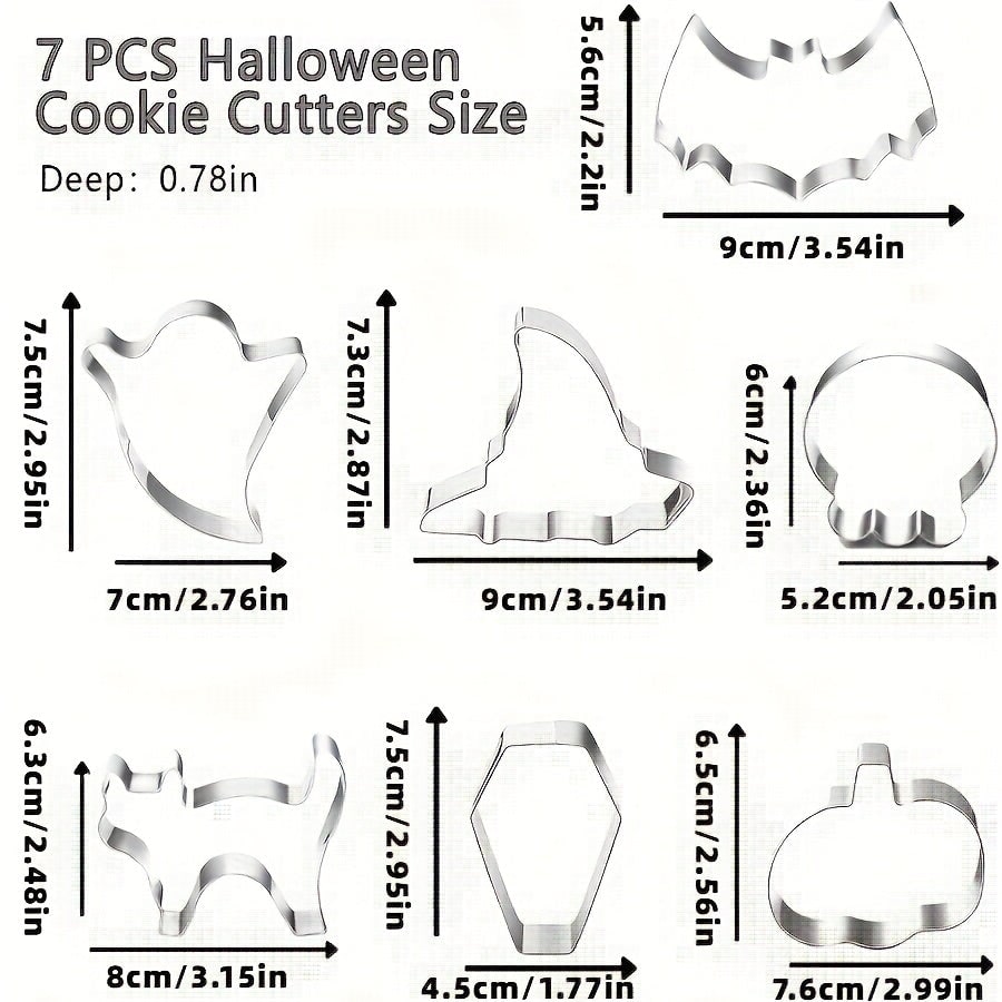 Thermabuild | Halloween Stainless Steel Cookie Cutters Set with 7 Shapes Including Bat Ghost Pumpkin and Skull