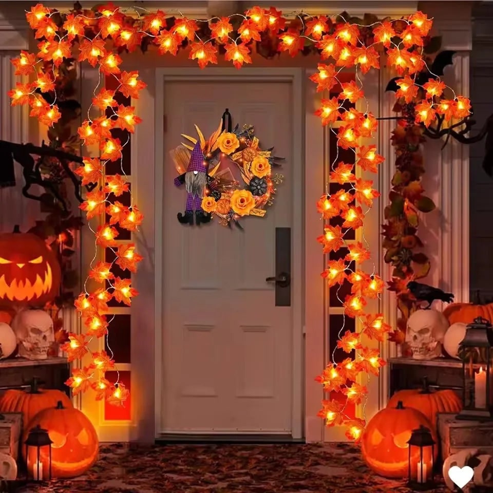 Thermabuild | Halloween String Lights Garland with Maple Leaf Operated Warm Amber Glow for Fall Party Decoration