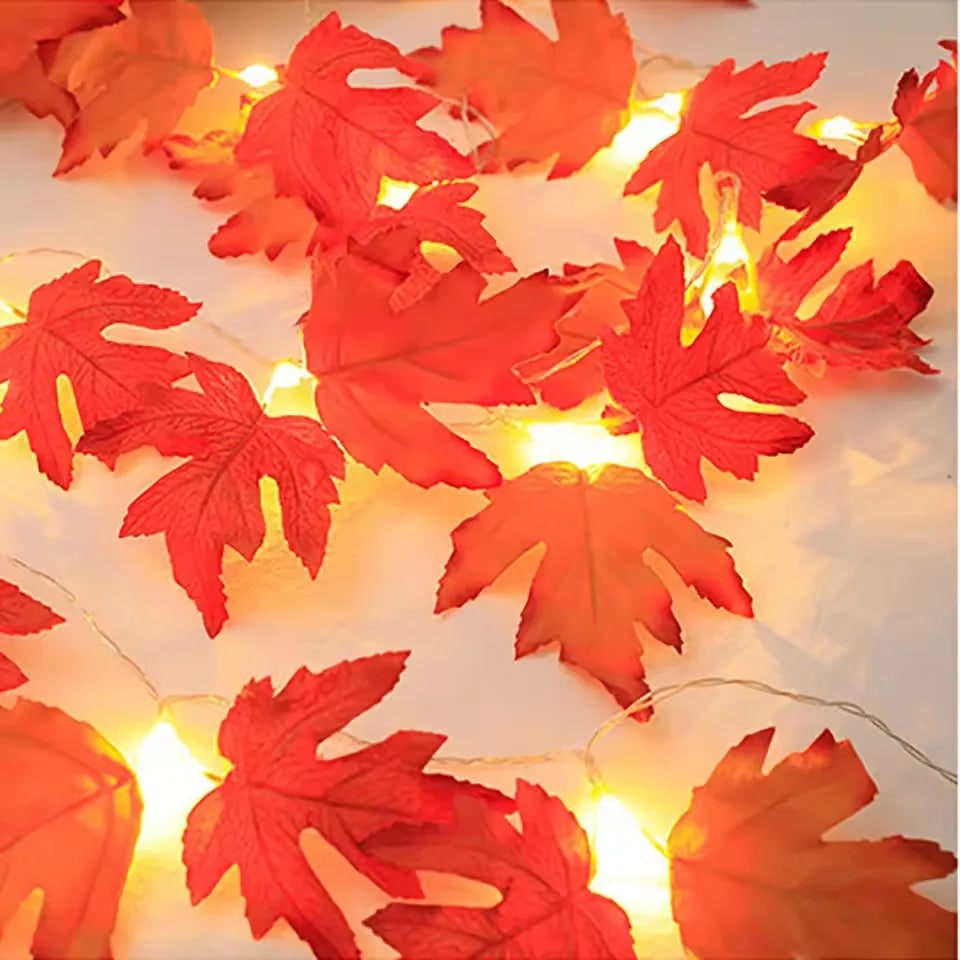Thermabuild | Halloween String Lights Garland with Maple Leaf Operated Warm Amber Glow for Fall Party Decoration