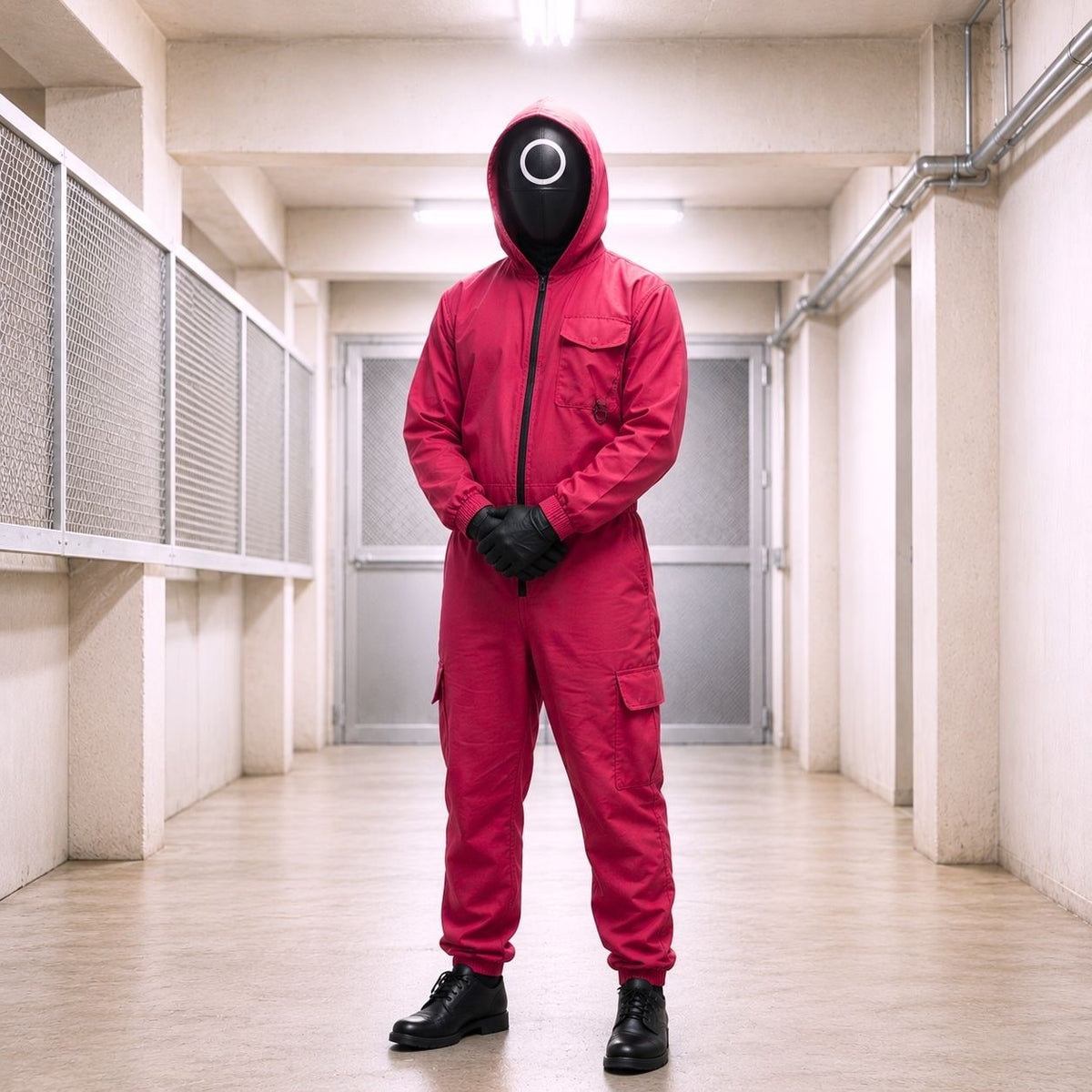 Thermabuild | Halloween survival game Costume Jumpsuit Outfit with Hooded Design Guard Mask and Belt