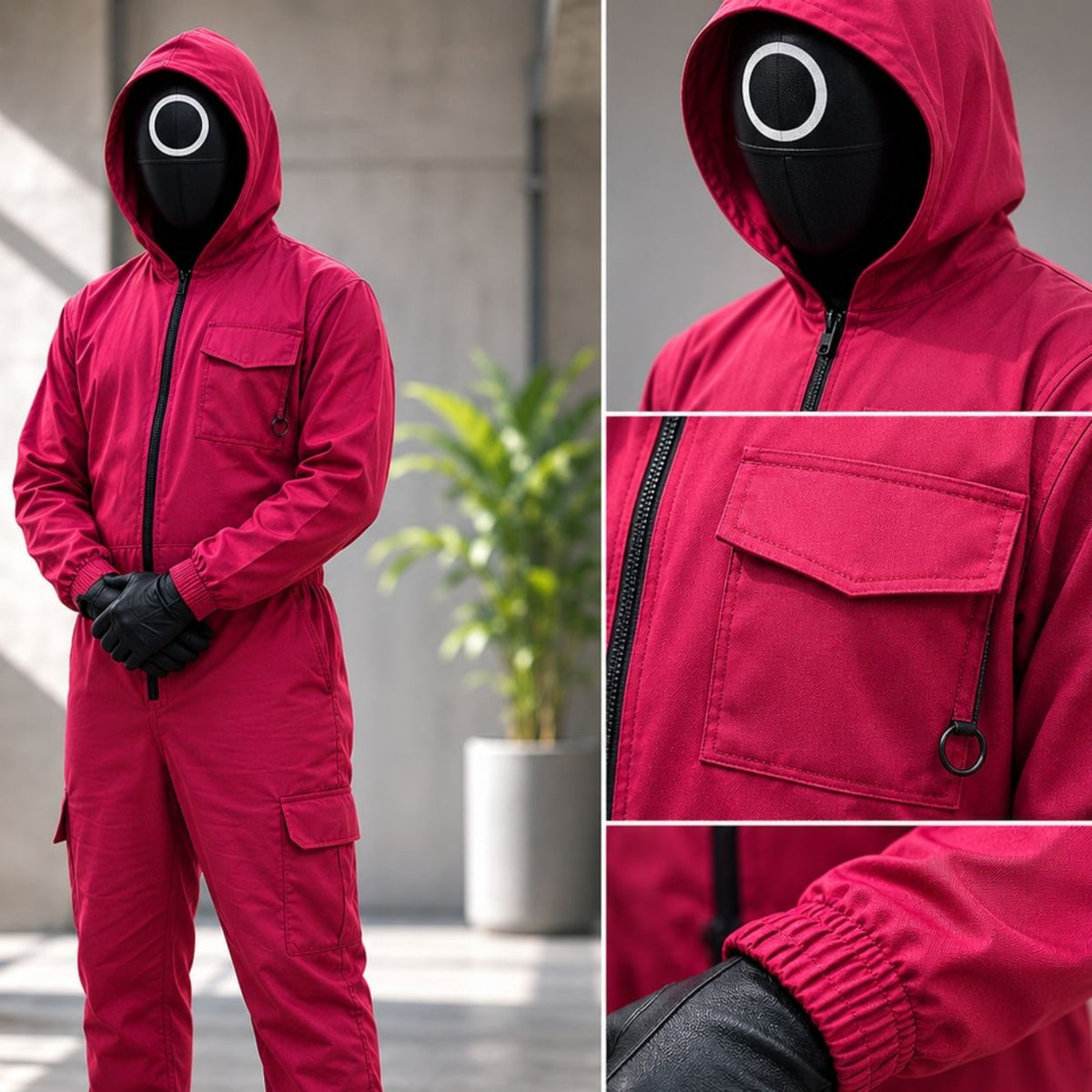 Thermabuild | Halloween survival game Costume Jumpsuit Outfit with Hooded Design Guard Mask and Belt