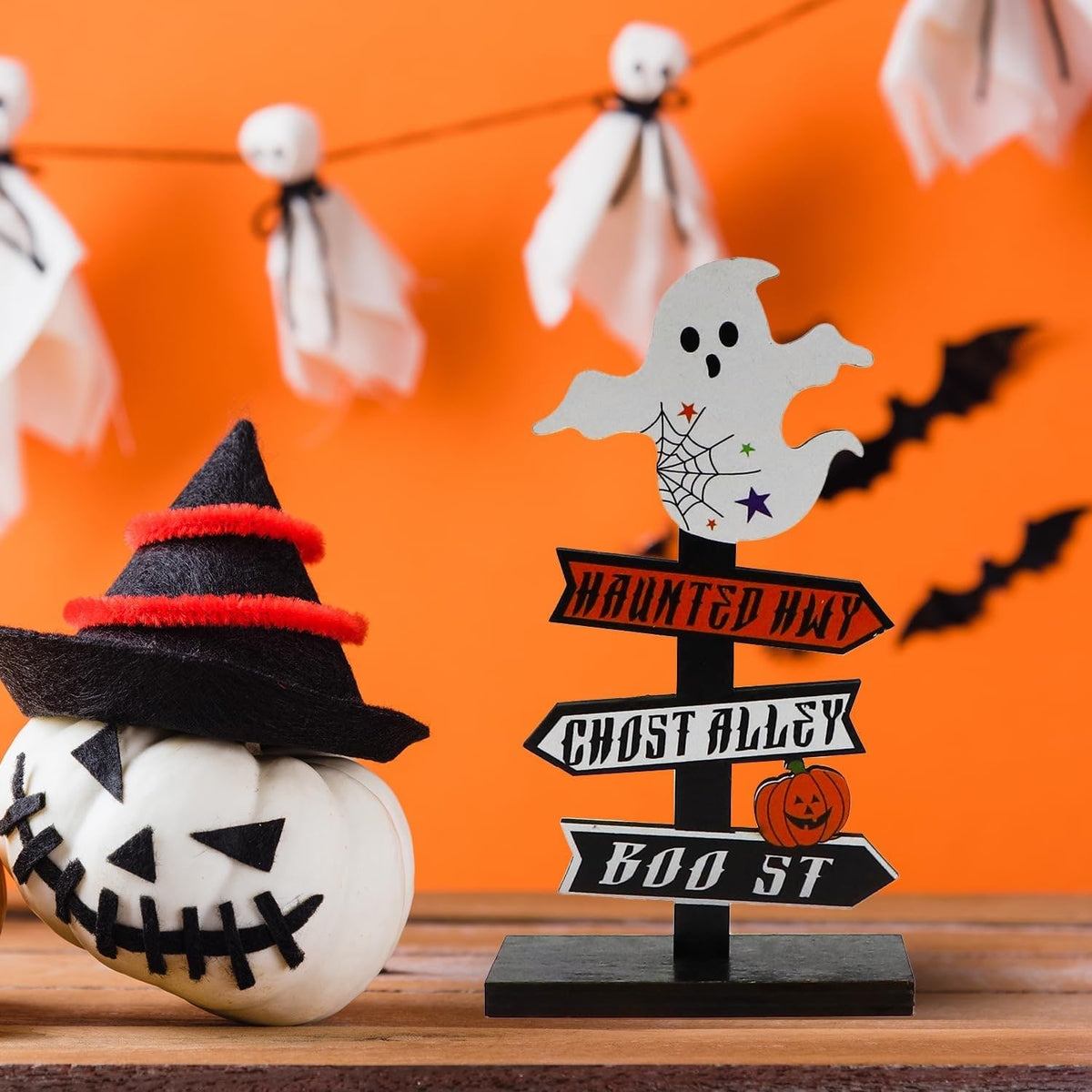 Thermabuild | Halloween Table Decoration with Directional Sign for Dining Room and Entryway Tabletop Decor
