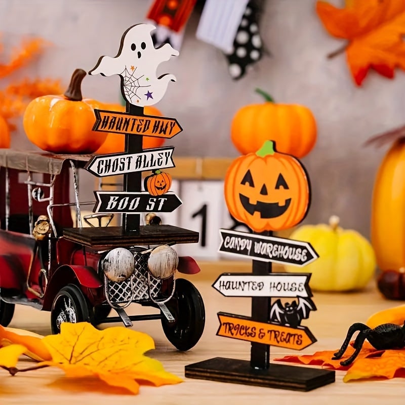 Thermabuild | Halloween Table Decoration with Directional Sign for Dining Room and Entryway Tabletop Decor