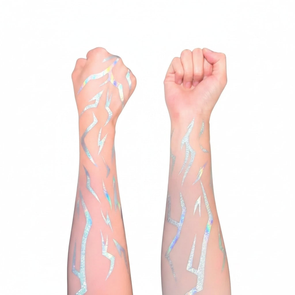 Thermabuild | Halloween Temporary Tattoos Rub on Custom Removable with Holographic Lightning Bolt Iridescent