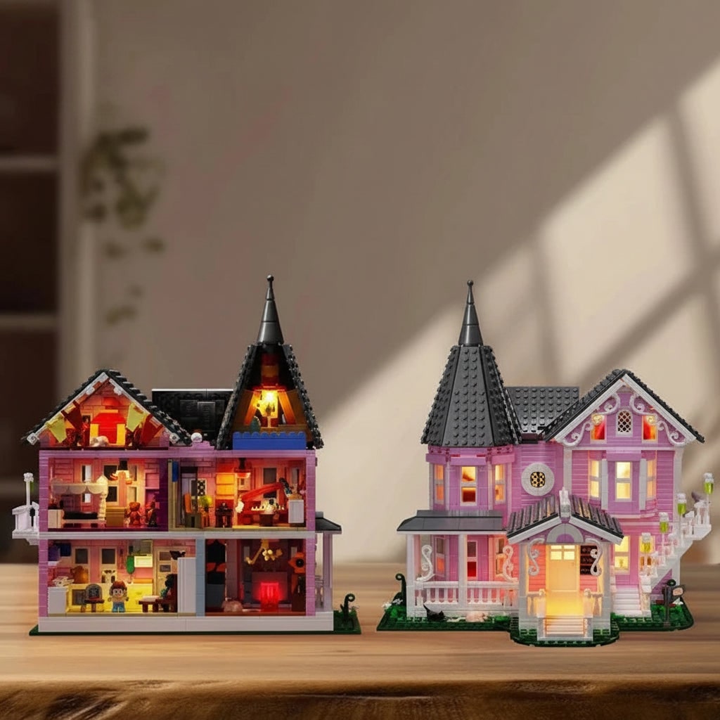 Thermabuild | Halloween Tiny House Living Building Block Set with LED Lights for Children's Creative Play