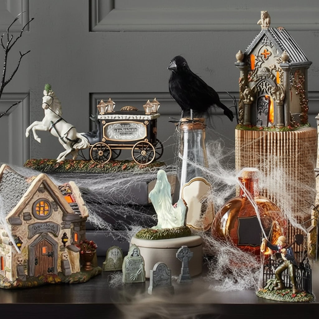 Thermabuild | Halloween Tombstones and Graveyard Decorations Resin 4-Piece Set for Party and Tabletop Display