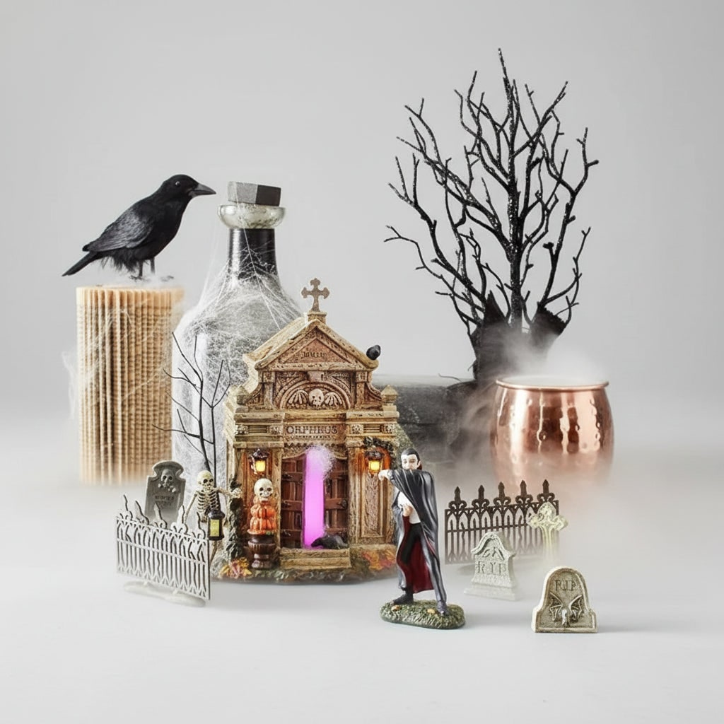 Thermabuild | Halloween Tombstones and Graveyard Decorations Resin 4-Piece Set for Party and Tabletop Display