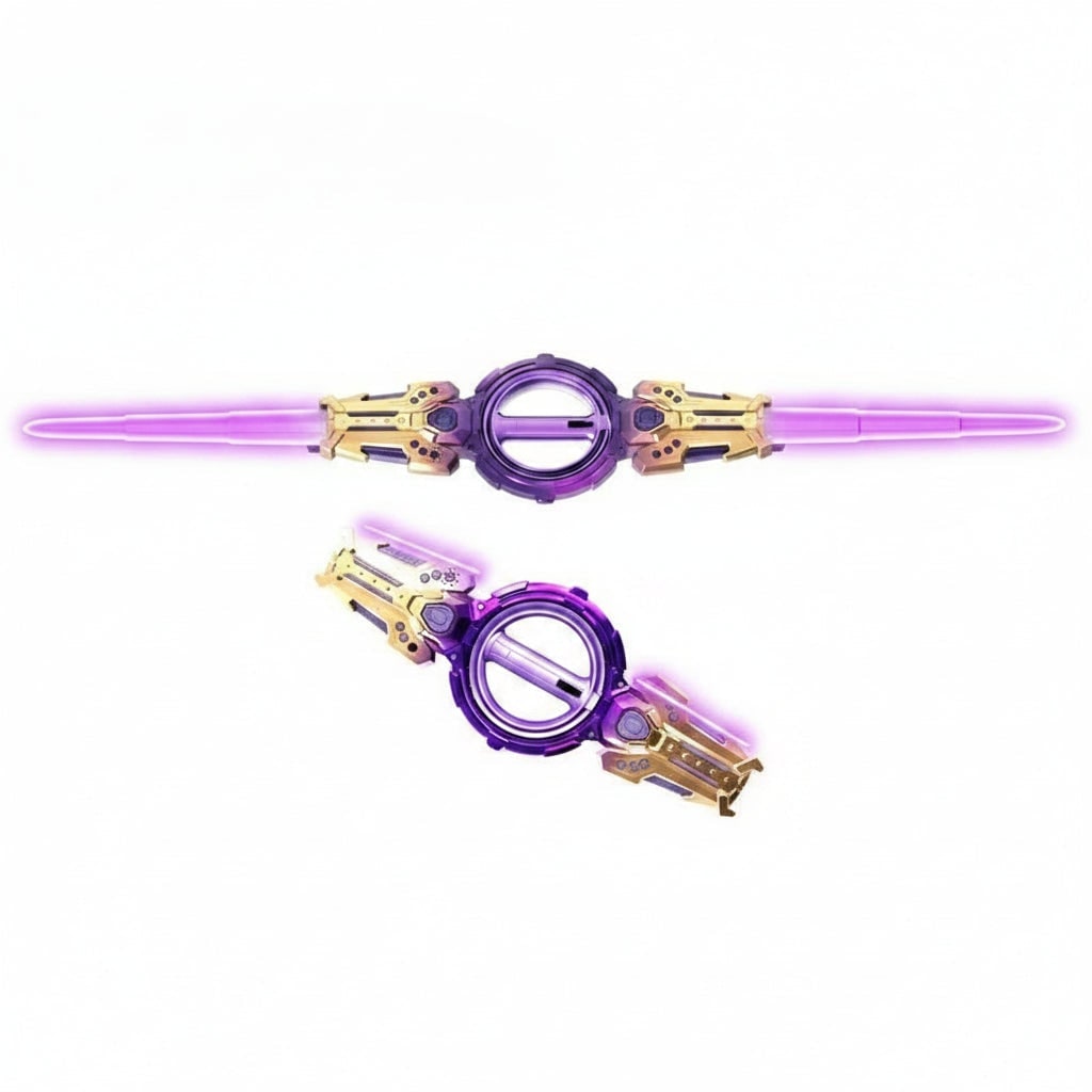Thermabuild | Halloween Toy Sword Light Up Double Ended with Extendable LED Blades and Spinning Handle