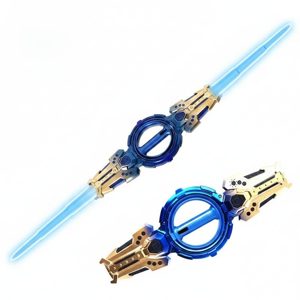 Thermabuild | Halloween Toy Sword Light Up Double Ended with Extendable LED Blades and Spinning Handle