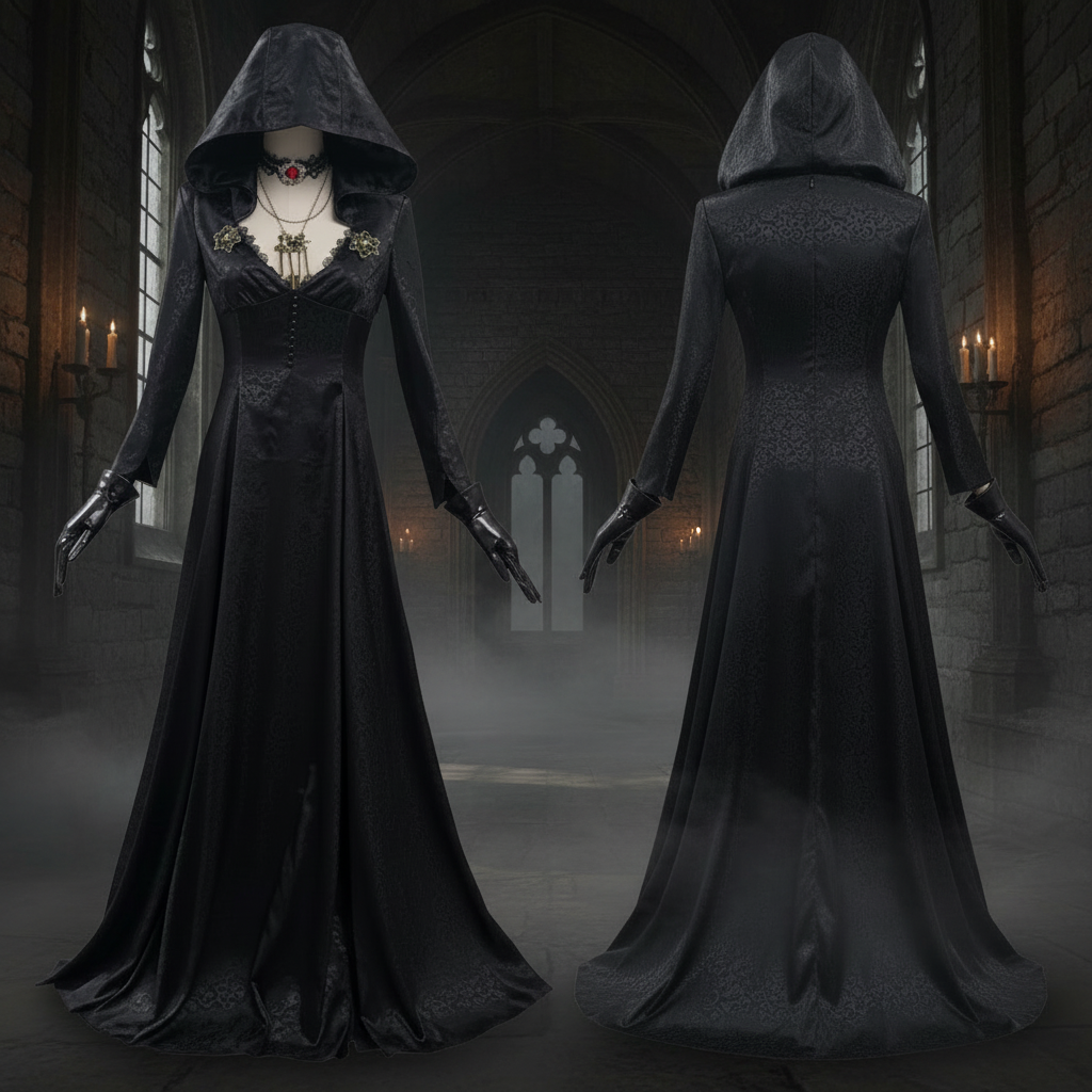 Thermabuild | Halloween Vampire Costume Gothic Dress Outfit with Hood Choker