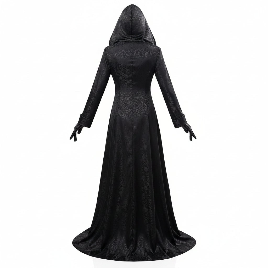 Thermabuild | Halloween Vampire Costume Gothic Hooded Black Dress with Lace Choker Pendant and Gloves