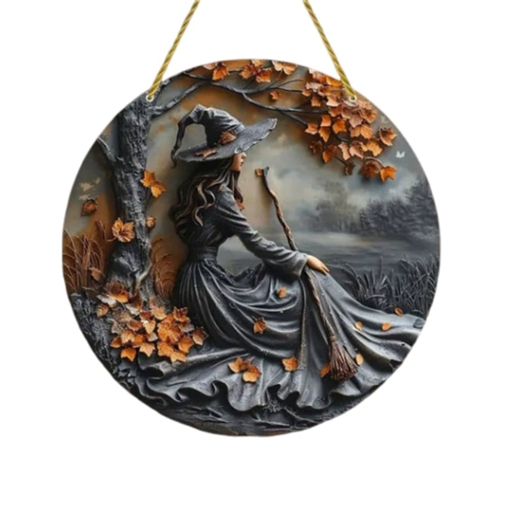 Thermabuild | Halloween Wall Decor Panel with 3D Witch Relief Art for Bathroom Kitchen and Bedroom Wood