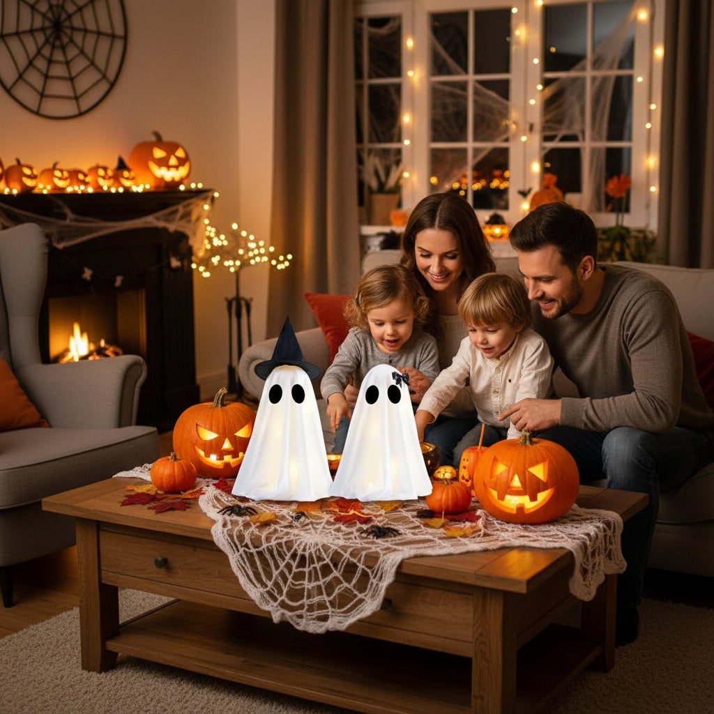 Thermabuild | Halloween Warm White Lights Ghost Decor Set of Two Up Figures for Indoor Decoration Inflatable