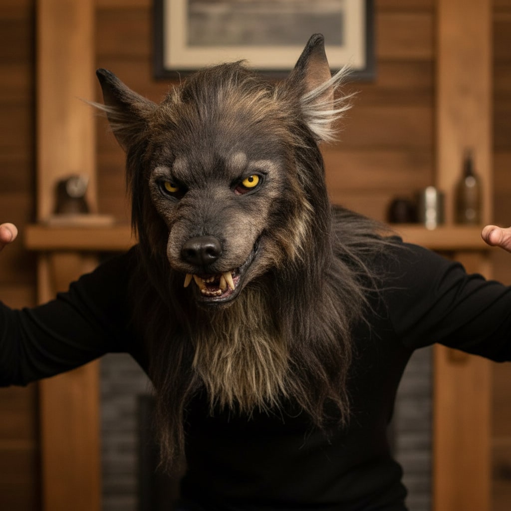Thermabuild | Halloween Werewolf Mask Realistic Wolf Costume with Fangs and Faux Fur Day Of The Dead
