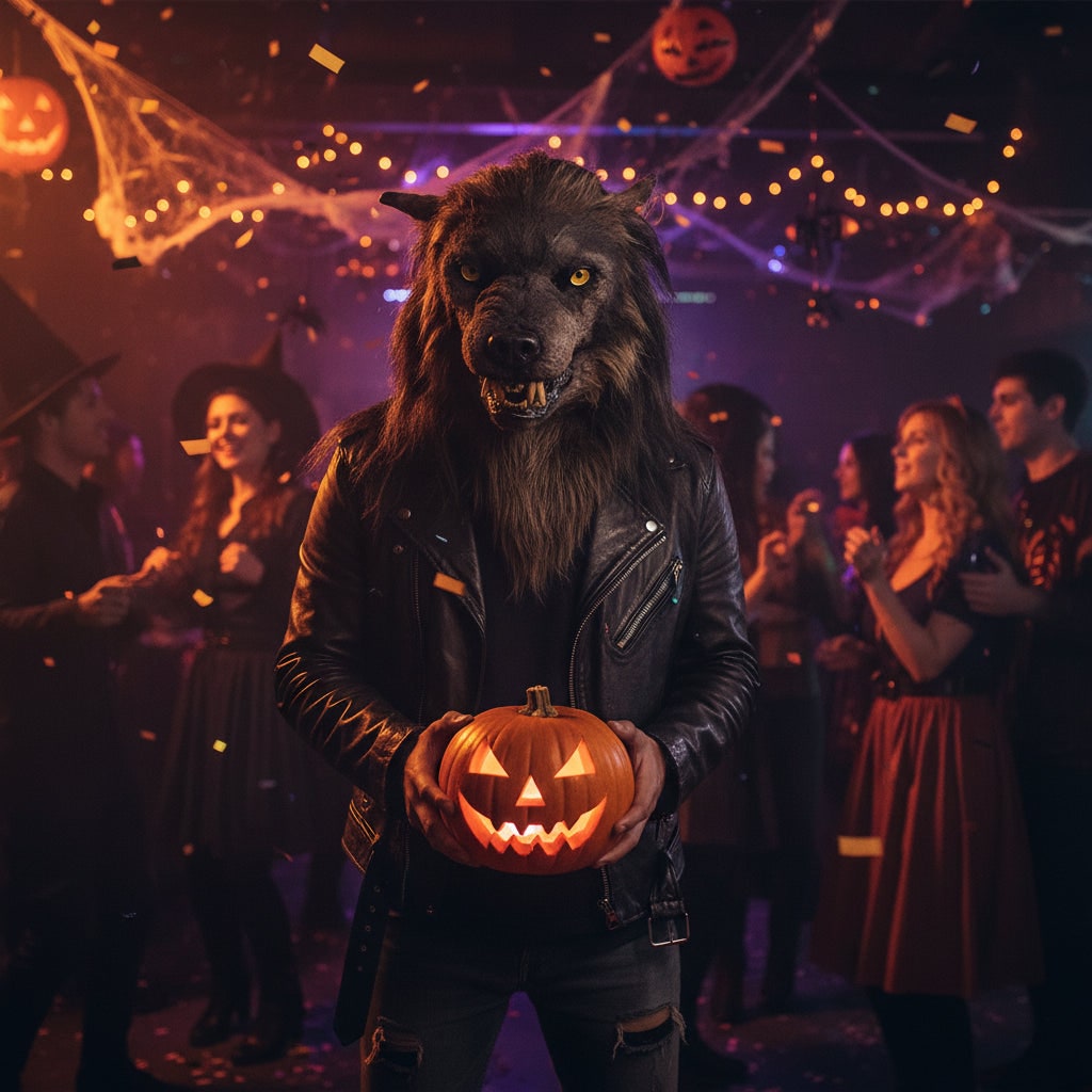 Thermabuild | Halloween Werewolf Mask Realistic Wolf Costume with Fangs and Faux Fur Day Of The Dead