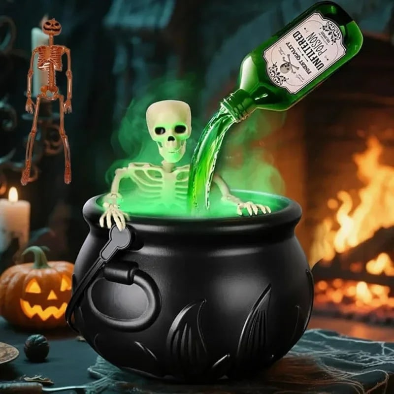 Thermabuild | Halloween Witch Cauldron Decoration Fog Machine LED Lights and Floating Bottle Prop