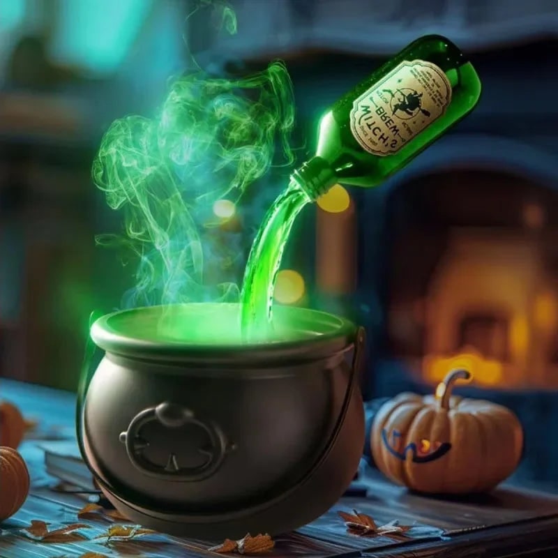 Thermabuild | Halloween Witch Cauldron Decoration Fog Machine LED Lights and Floating Bottle Prop