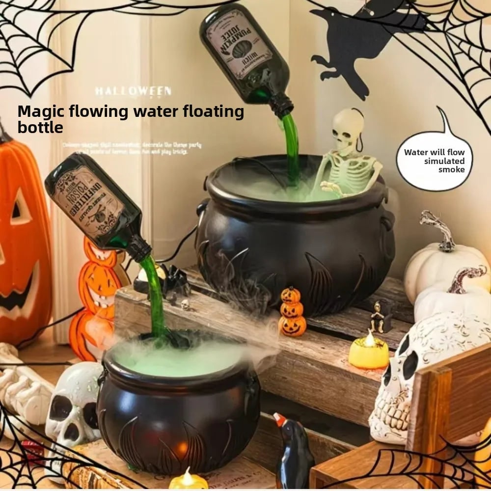 Thermabuild | Halloween Witch Cauldron Decoration Fog Machine LED Lights and Floating Bottle Prop