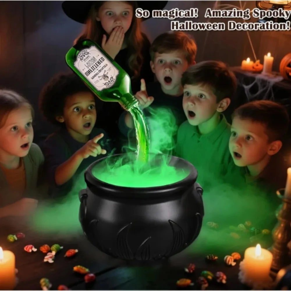 Thermabuild | Halloween Witch Cauldron Decoration Fog Machine LED Lights and Floating Bottle Prop