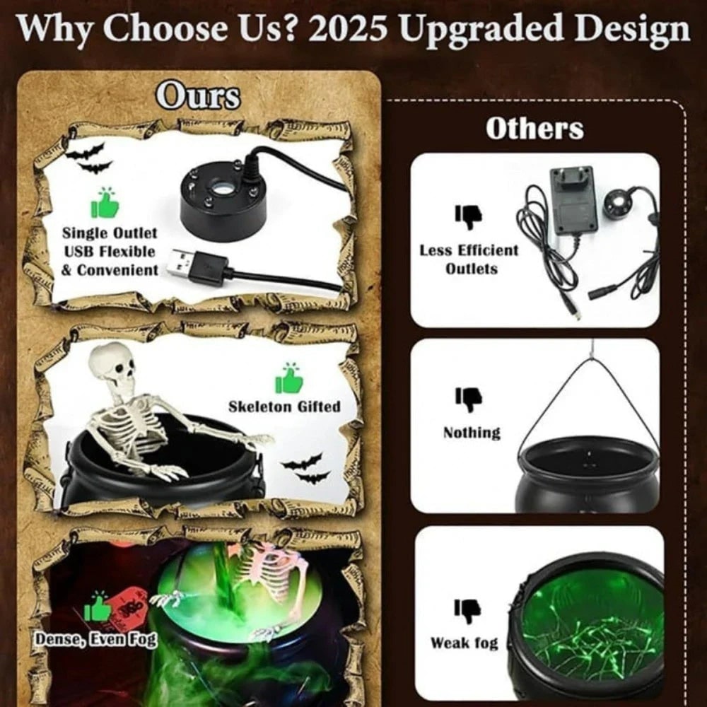 Thermabuild | Halloween Witch Cauldron Decoration Fog Machine LED Lights and Floating Bottle Prop