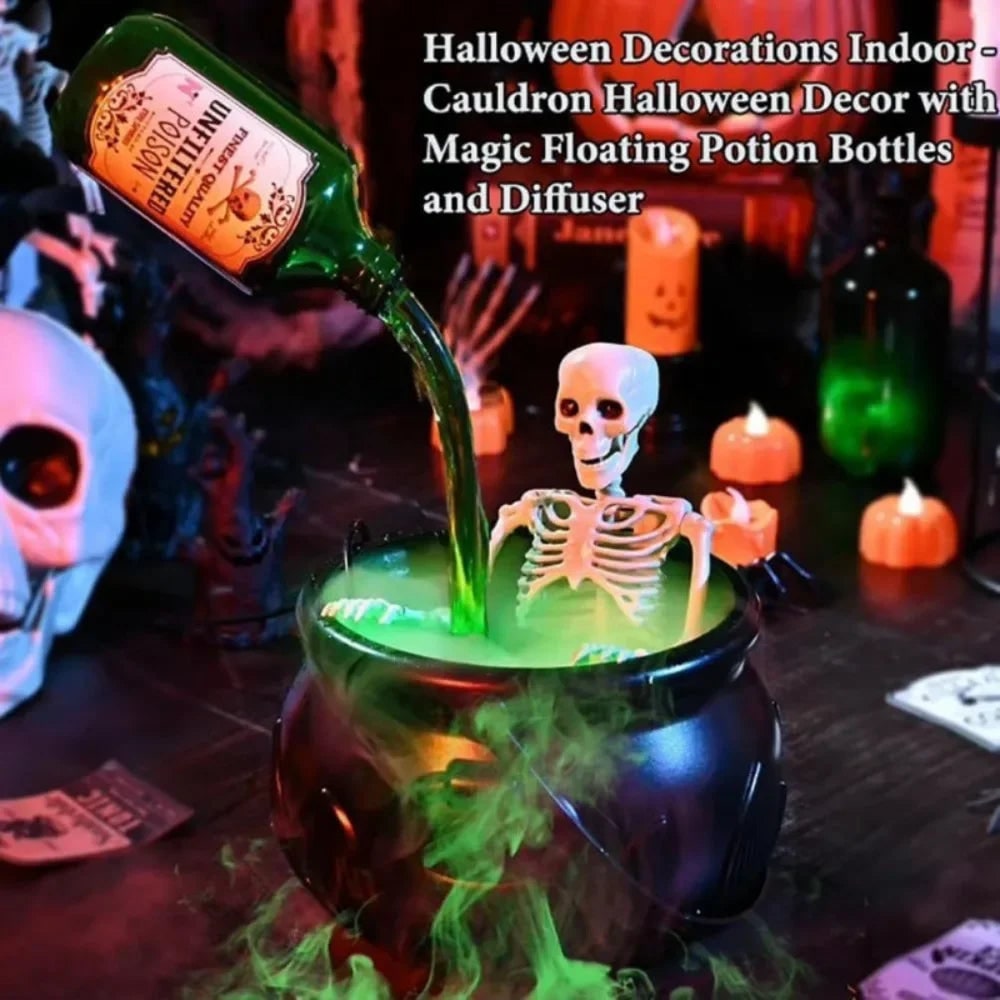 Thermabuild | Halloween Witch Cauldron Decoration Fog Machine LED Lights and Floating Bottle Prop