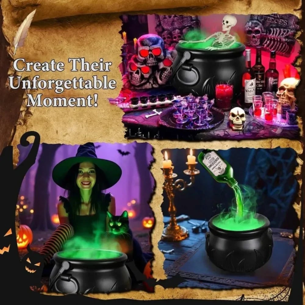 Thermabuild | Halloween Witch Cauldron Decoration Fog Machine LED Lights and Floating Bottle Prop