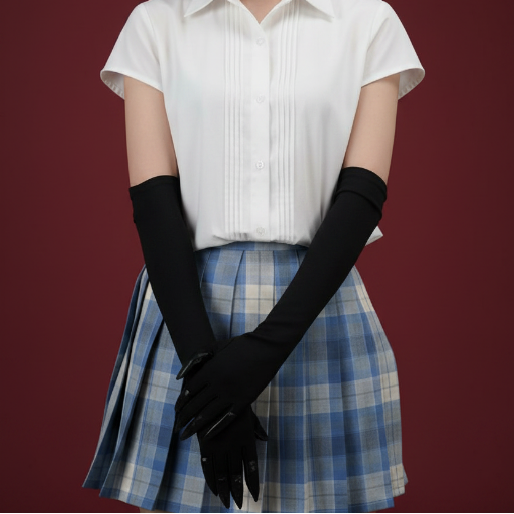 Thermabuild | Halloween Witch Costume Claw Gloves Long Black Satin with Attached Talons Elbow Length
