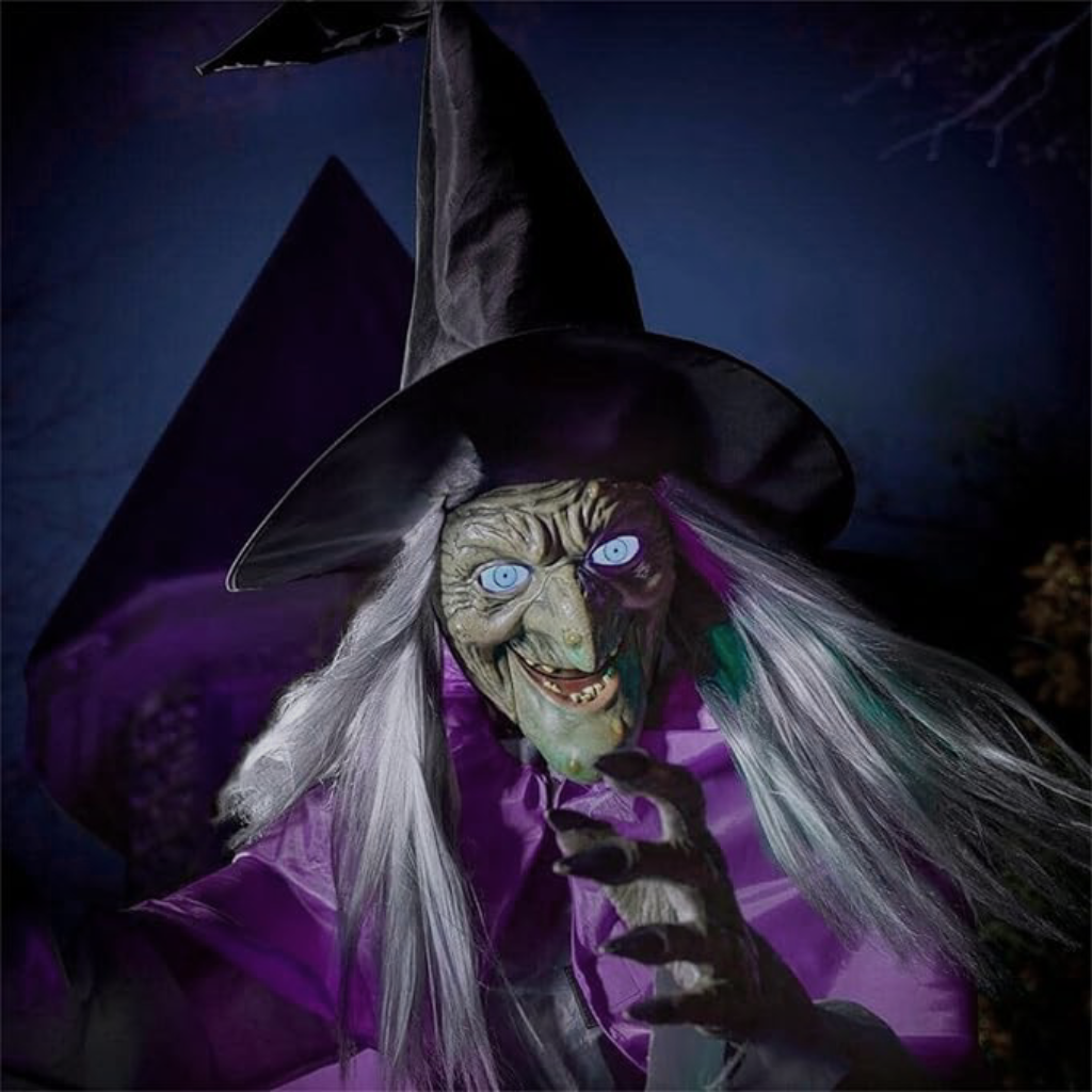 Thermabuild | Halloween Witch Decor Large Outdoor Prop with Glowing Eyes and Broomstick for Scary Yard Decoration