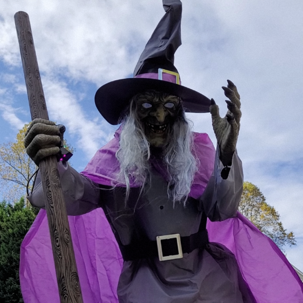 Thermabuild | Halloween Witch Decor Large Outdoor Prop with Glowing Eyes and Broomstick for Scary Yard Decoration