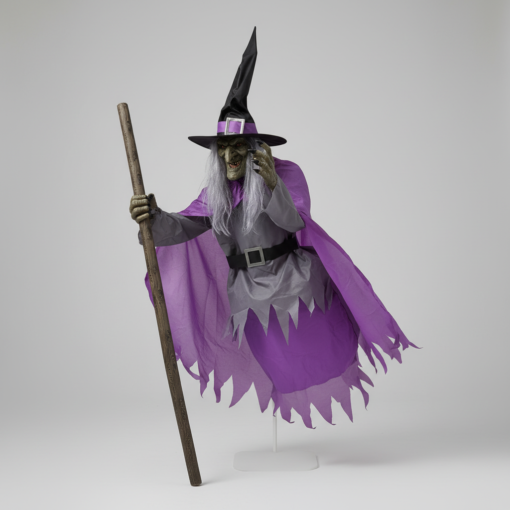 Thermabuild | Halloween Witch Decoration Blow Up with Glowing Eyes and Flying Broomstick for Outdoor Yard Prop