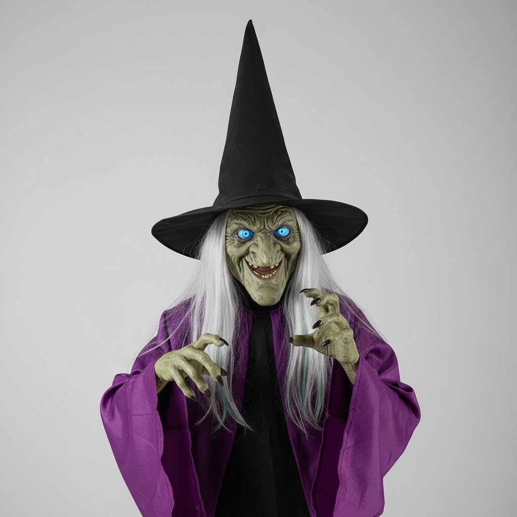 Thermabuild | Halloween Witch Decoration Blow Up with Glowing Eyes and Flying Broomstick for Outdoor Yard Prop