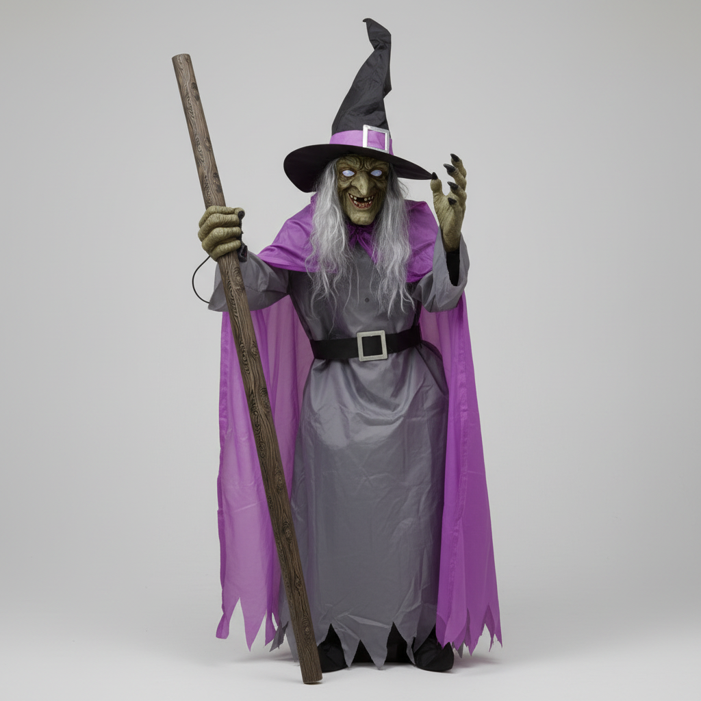 Thermabuild | Halloween Witch Decoration Blow Up with Glowing Eyes and Flying Broomstick for Outdoor Yard Prop