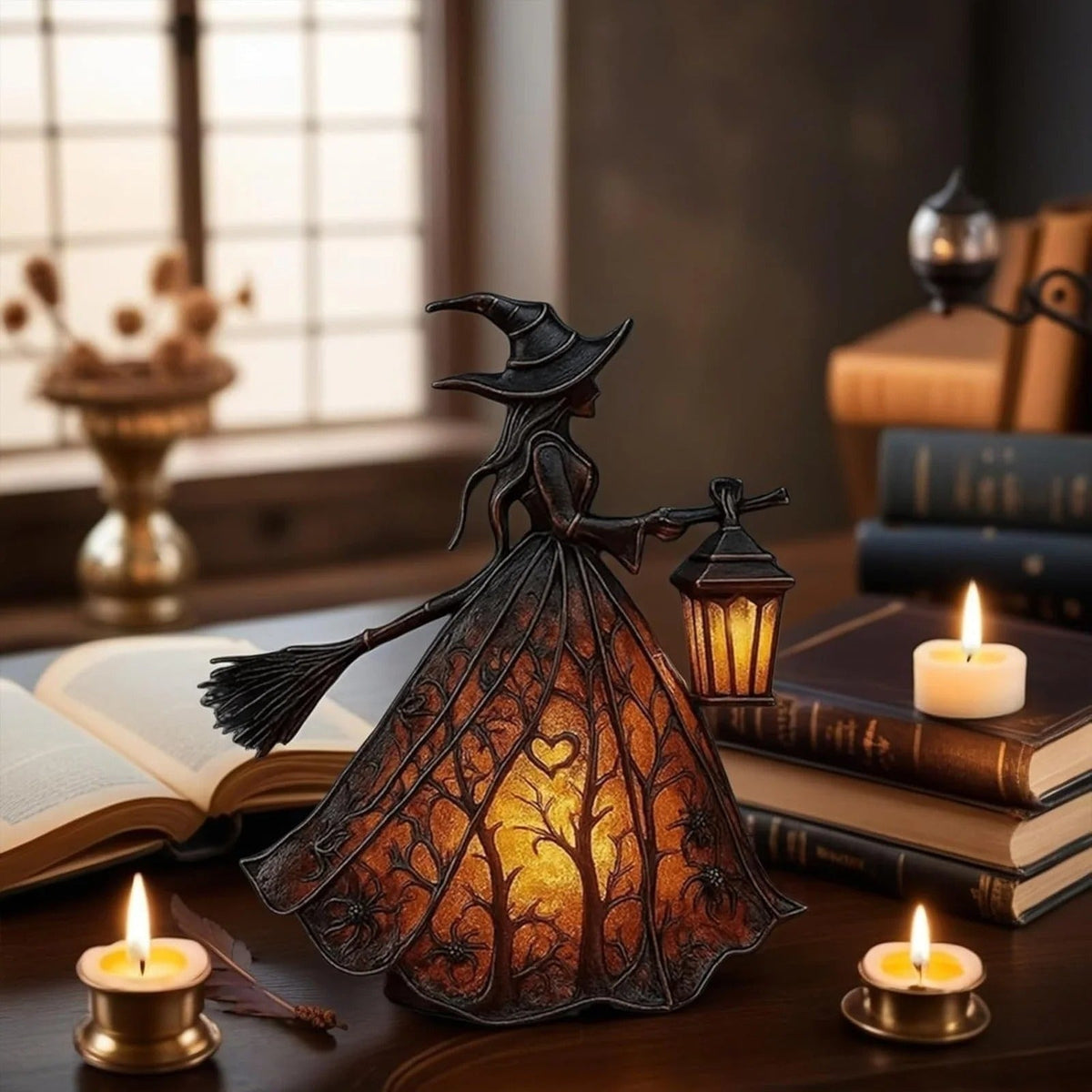 Thermabuild | Halloween Witch Decoration Figurine with LED Lantern Light for Party