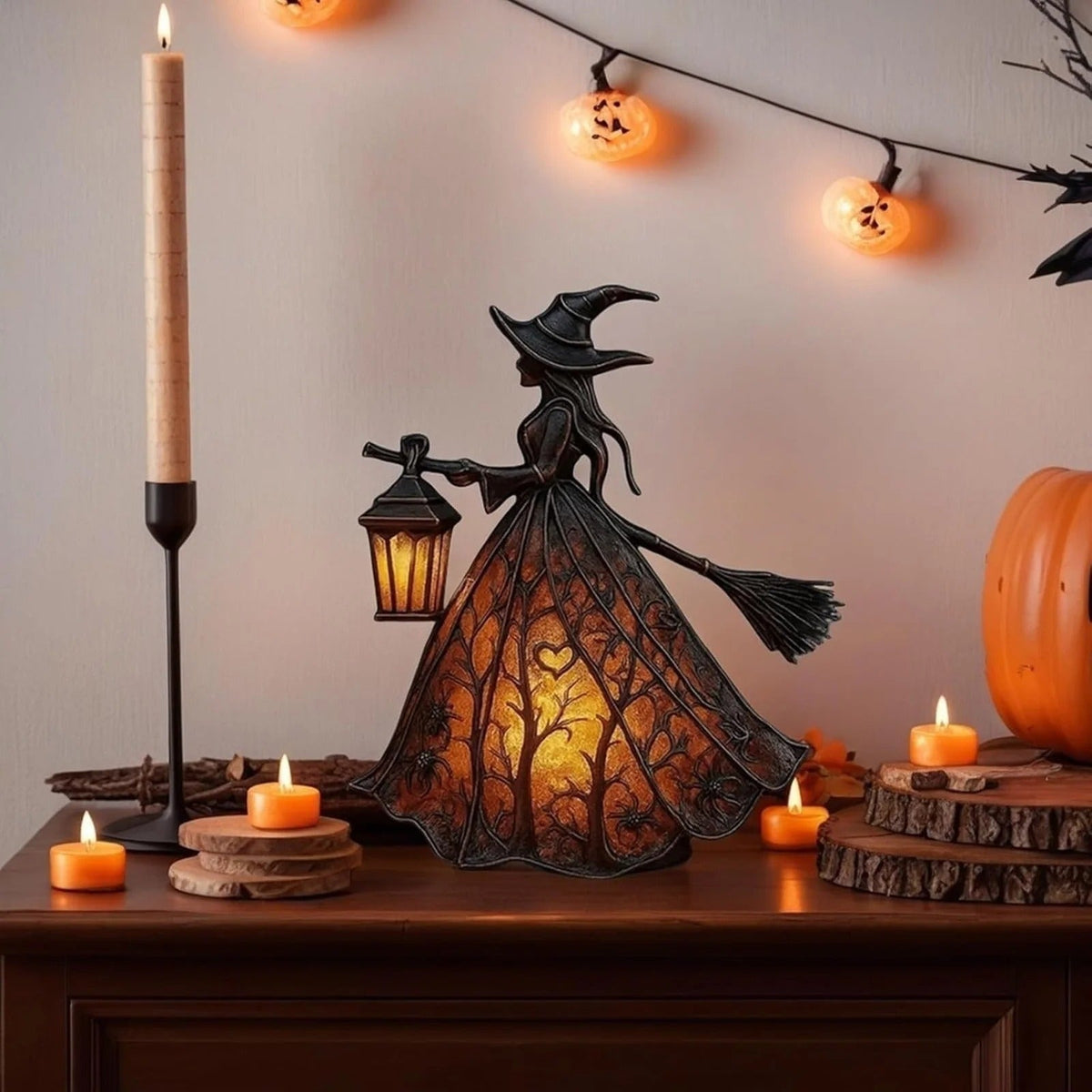 Thermabuild | Halloween Witch Decoration Figurine with LED Lantern Light for Party