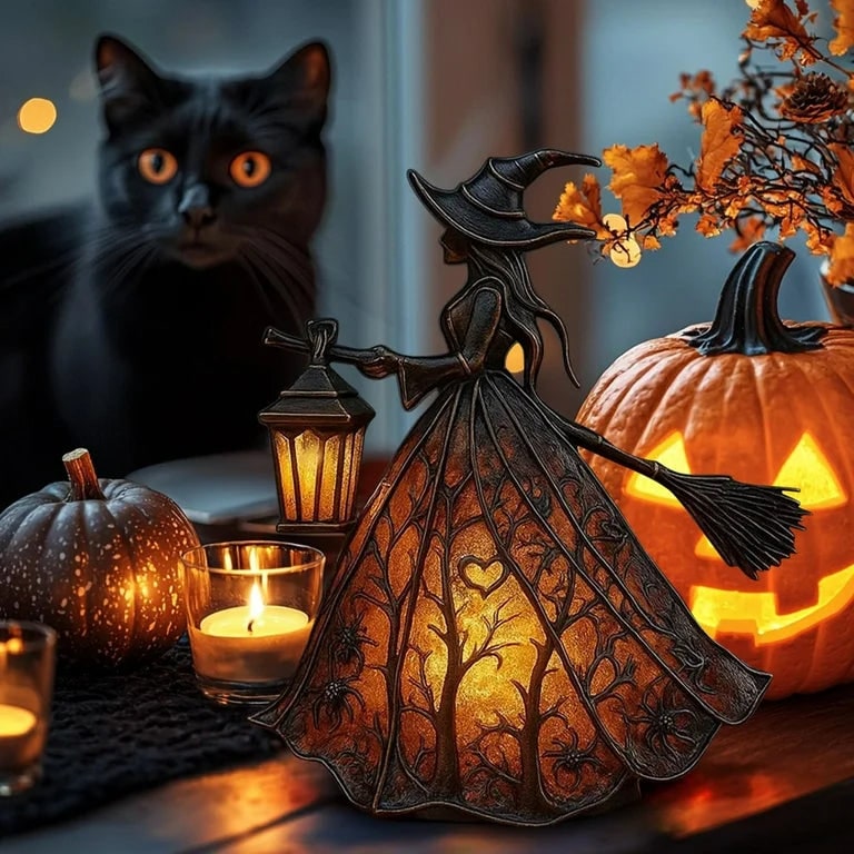 Thermabuild | Halloween Witch Decoration Figurine with LED Lantern Light for Party