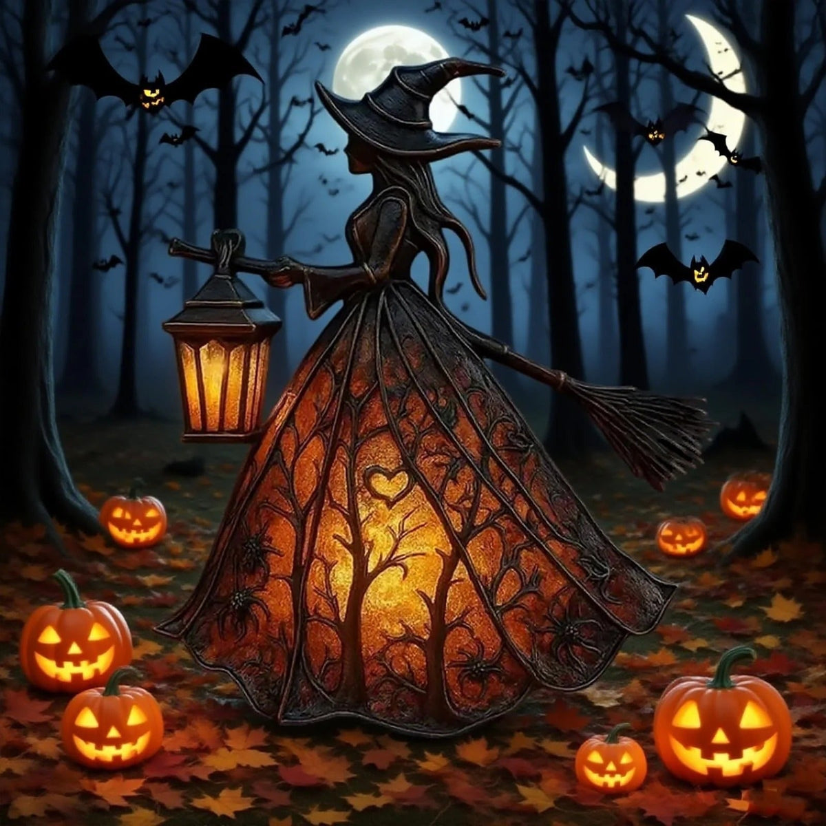 Thermabuild | Halloween Witch Decoration Figurine with LED Lantern Light for Party