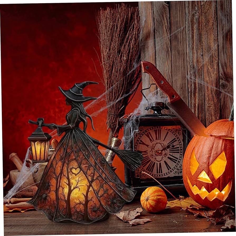 Thermabuild | Halloween Witch Decoration Figurine with LED Lantern Light for Party