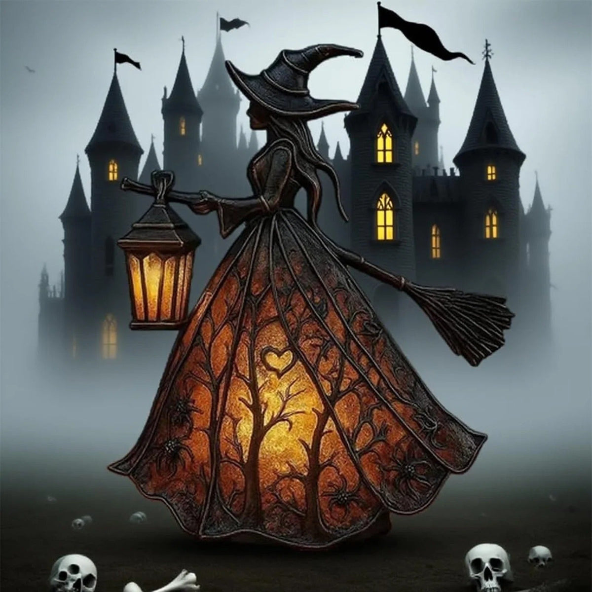 Thermabuild | Halloween Witch Decoration Figurine with LED Lantern Light for Party