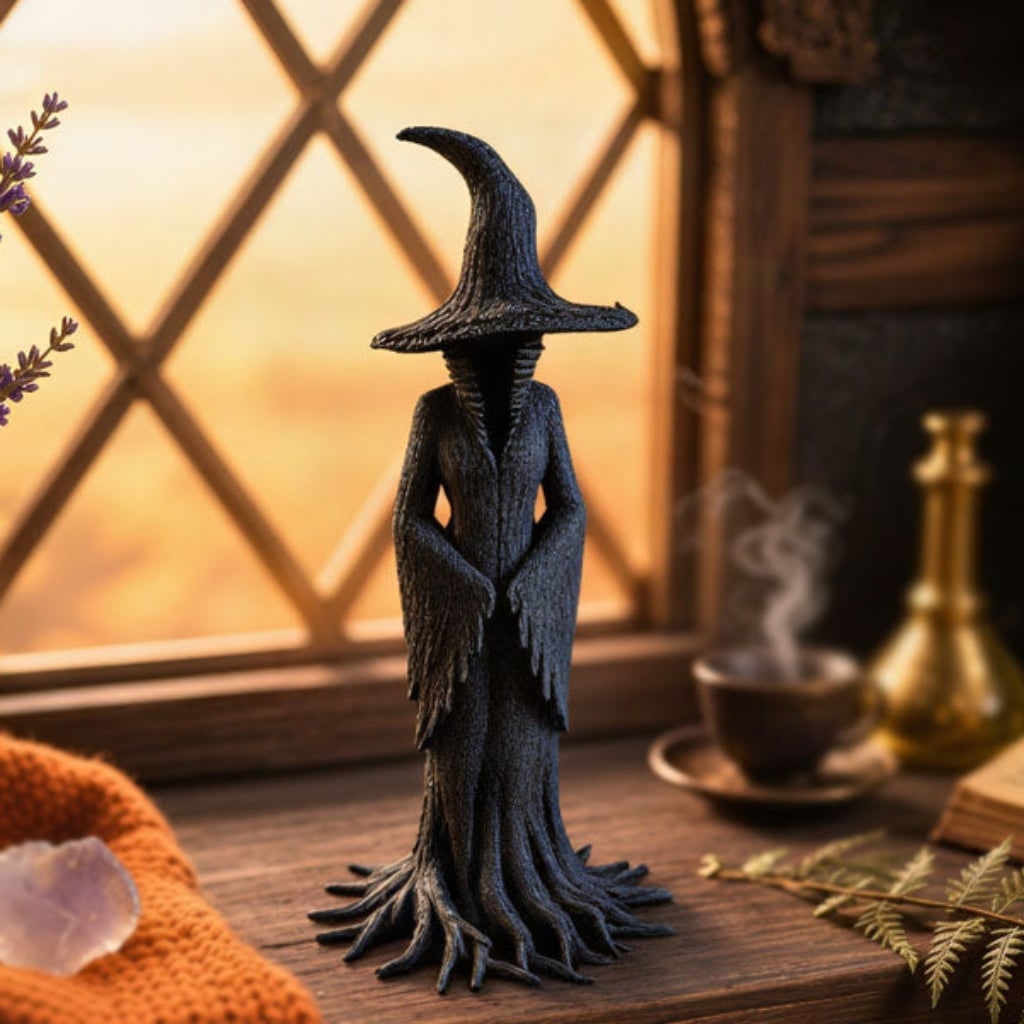 Thermabuild | Halloween Witch Decoration Figurine with Pointed Hat and Tree Root Base Outdoor Decor