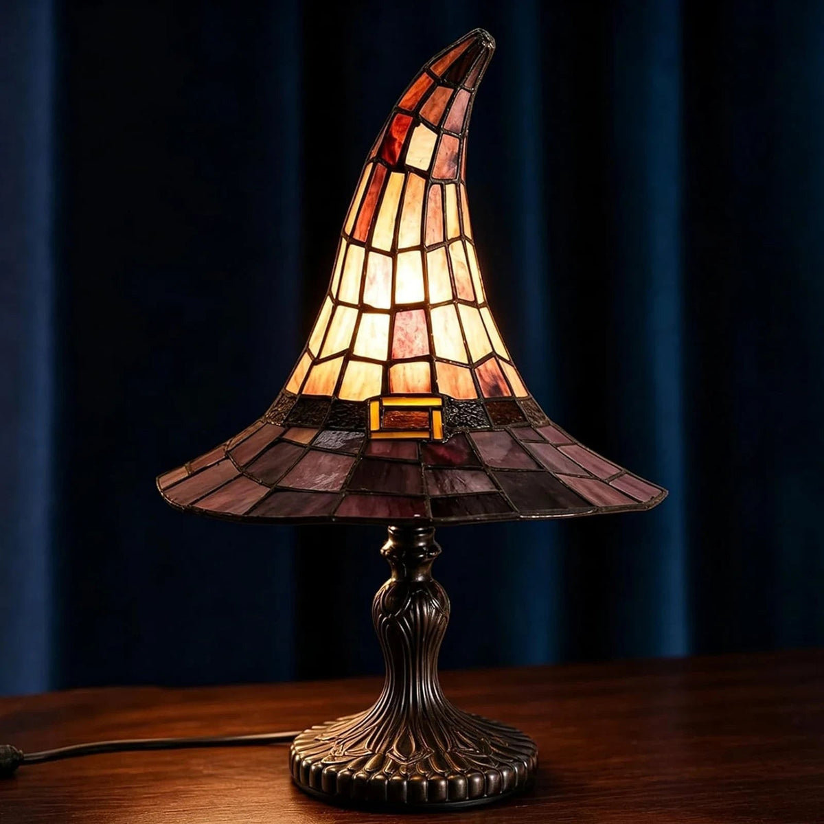 Thermabuild | Halloween Witch Hat Tiffany Style Table Lamp with USB Power and Warm Glow Decoration Bed Side