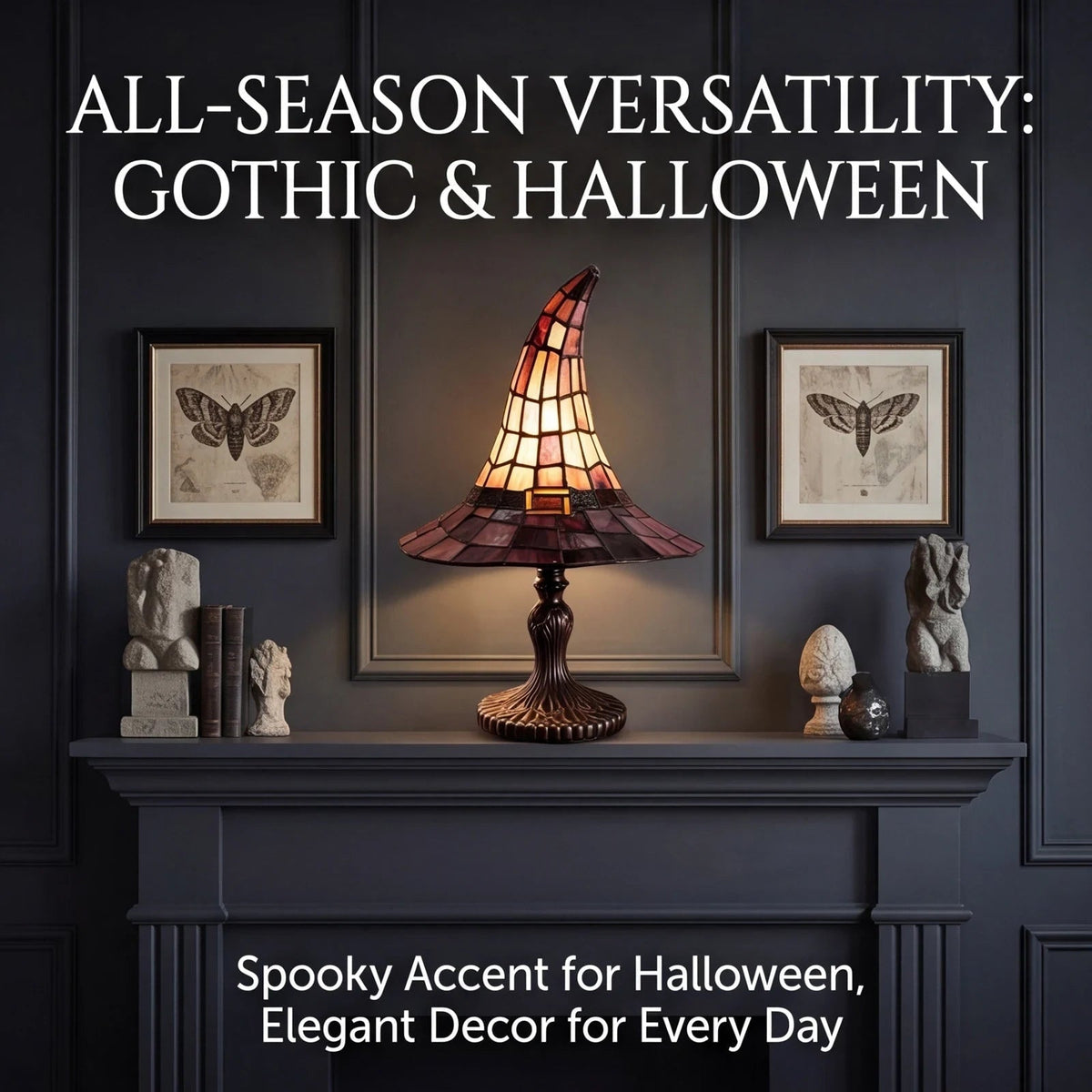 Thermabuild | Halloween Witch Hat Tiffany Style Table Lamp with USB Power and Warm Glow Decoration Bed Side