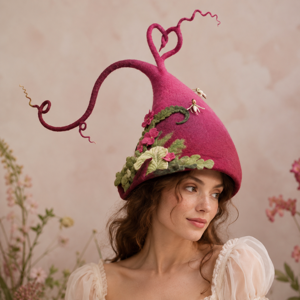 Thermabuild | Halloween Witch Hat with Decorated Forest Elements and Whimsical Curled Tip Witches
