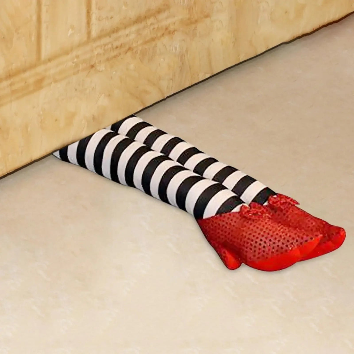 Thermabuild | Halloween Witch Legs Decoration Door Stopper with Striped Plush and Red Sequin Shoes for Party Decor