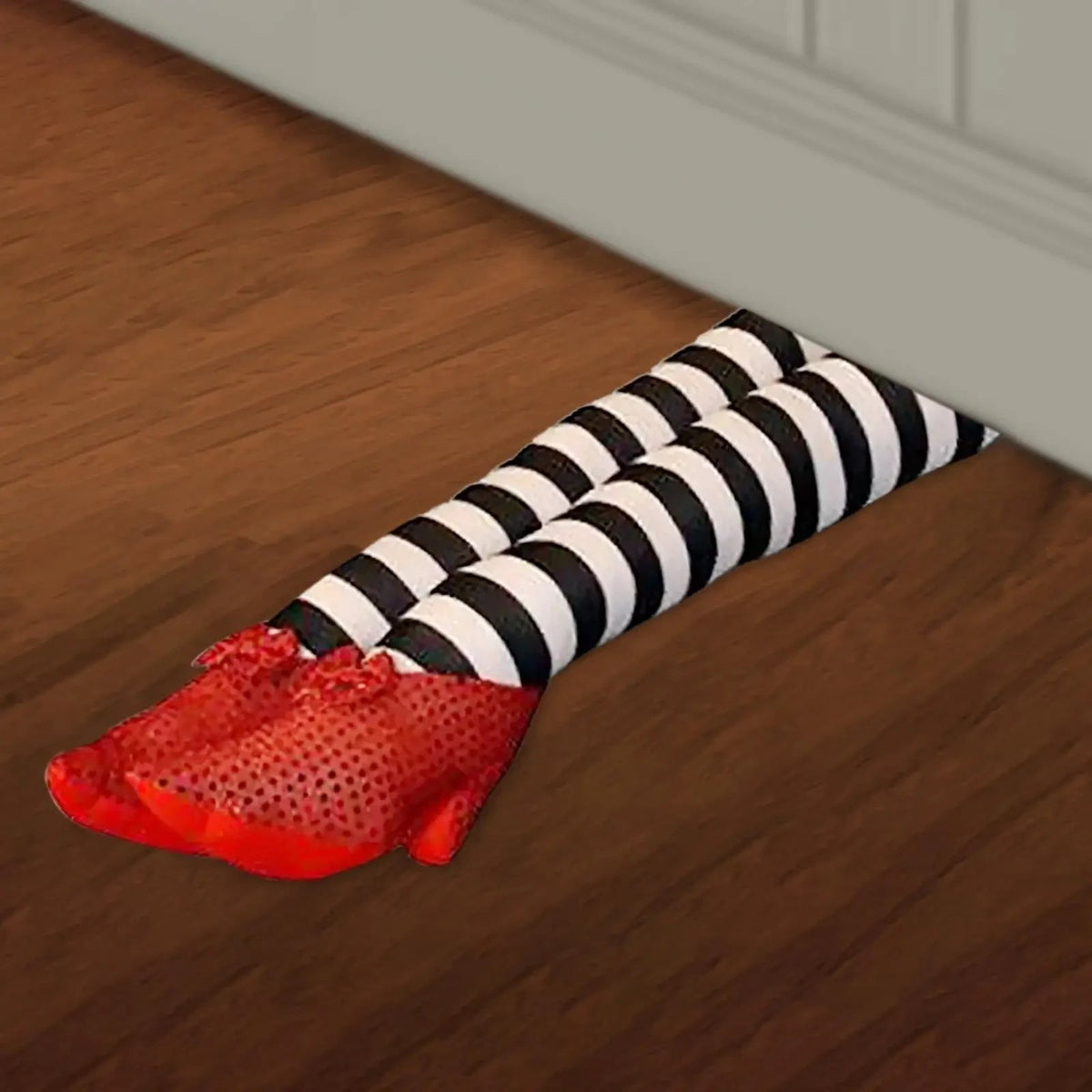 Thermabuild | Halloween Witch Legs Decoration Door Stopper with Striped Plush and Red Sequin Shoes for Party Decor