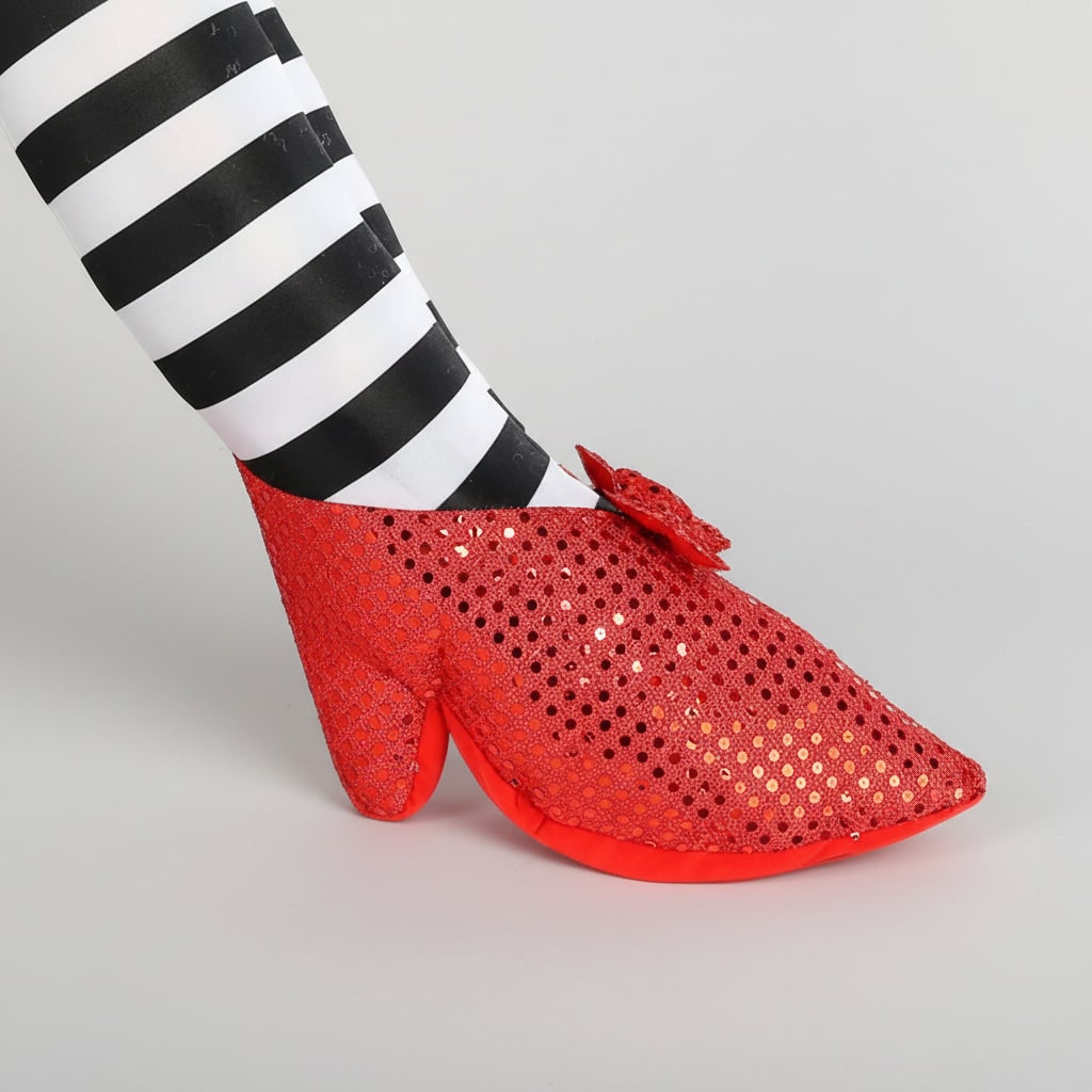 Thermabuild | Halloween Witch Legs Door Stopper Decoration with Striped Stockings and Red Shoes