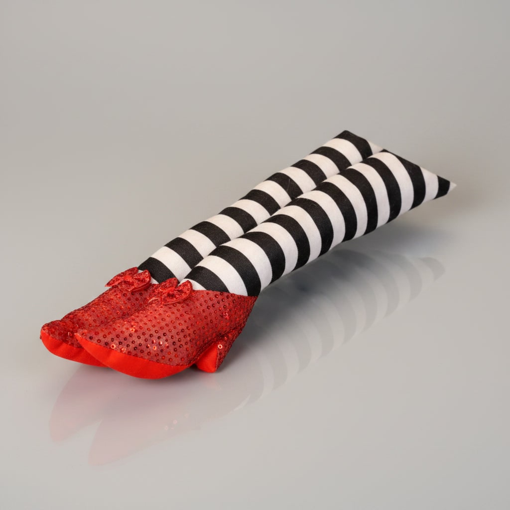 Thermabuild | Halloween Witch Legs Door Stopper Decoration with Striped Stockings and Red Shoes