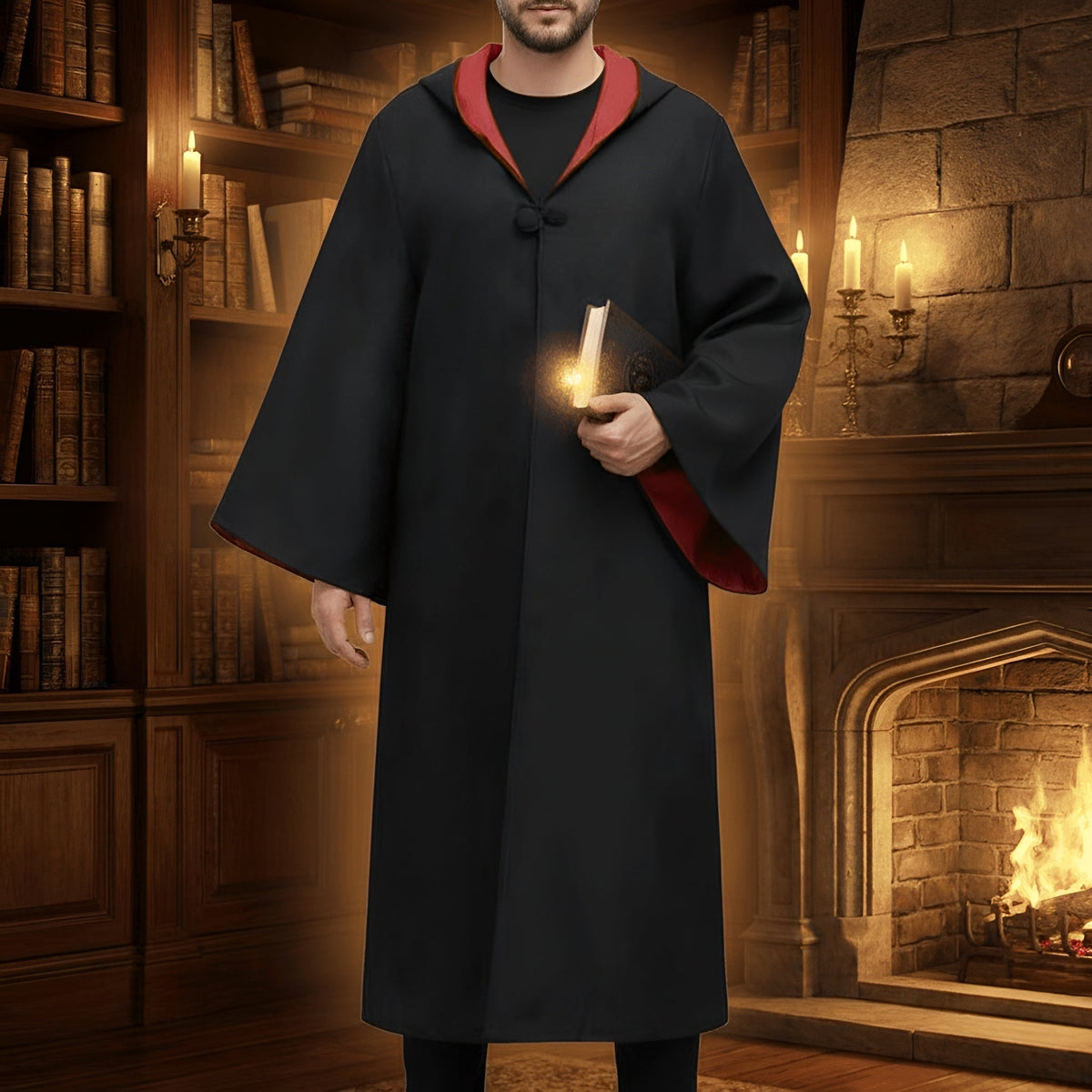 Thermabuild | Halloween Wizard Costume Robe Set with Striped Scarf Tie and Glasses for Party and Cosplay